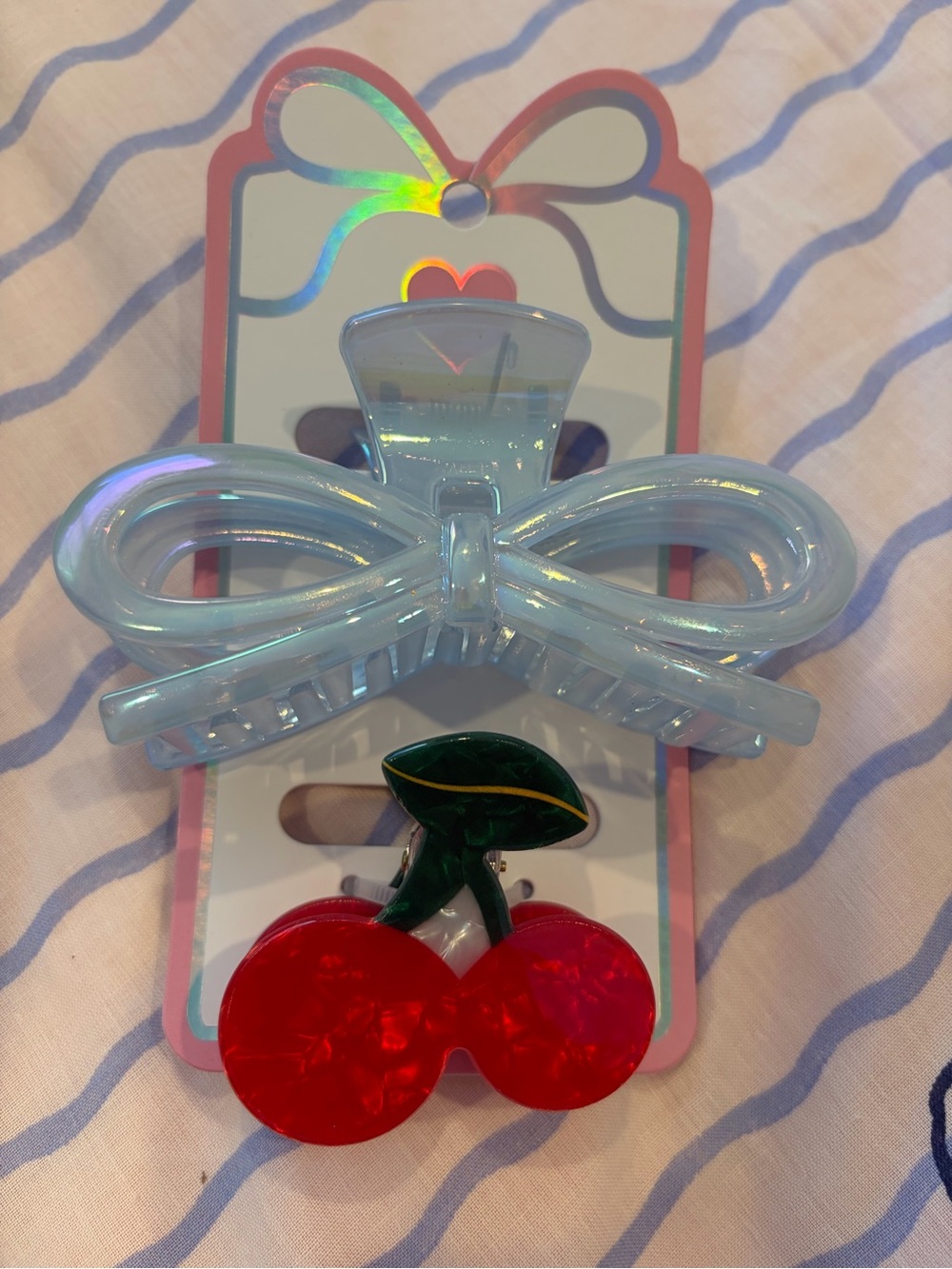 The Children’s Place Set of Girls Blue Bow Hair Clip and Red Cherry Hairclip 🎀🩵🍒